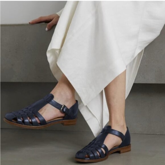 FSJ Women Retro Closed Toe Flats Sandals Low Block Heel Woven Roman Ankle Strap - Picture 1 of 8